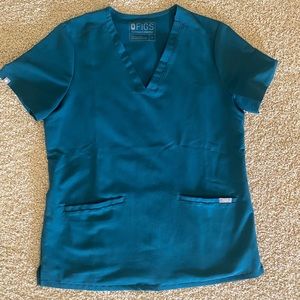 Casma Three-Pocket Figs Scrub Top - Caribbean Blue
